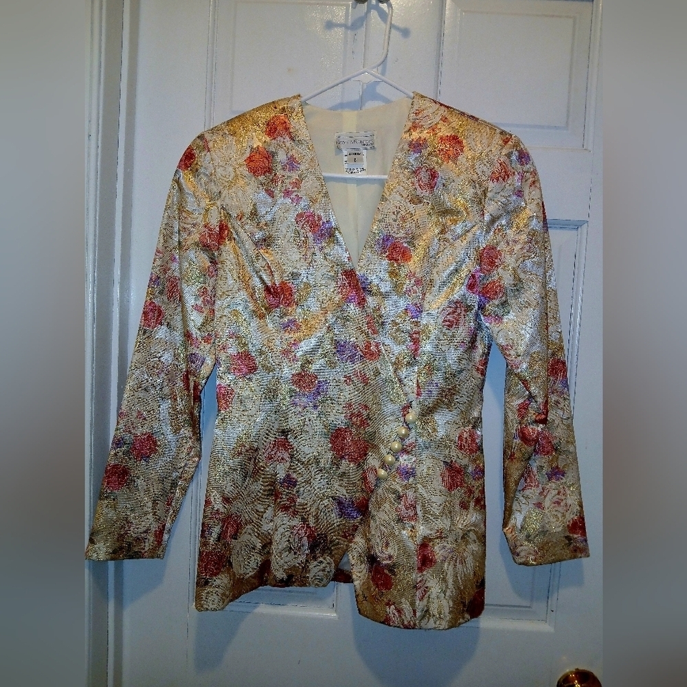 Scott McClintock Floral Brocade Blazer in Gold and Red